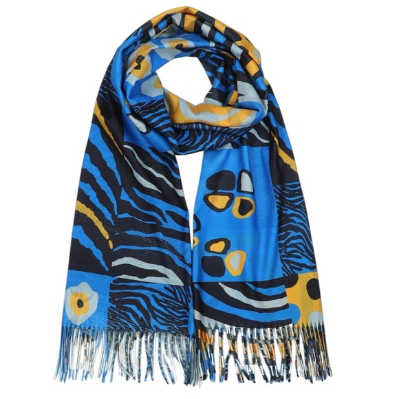 Pashmina Blue/ Yellow Patterned Scarf - NEW - Picture 1 of 4